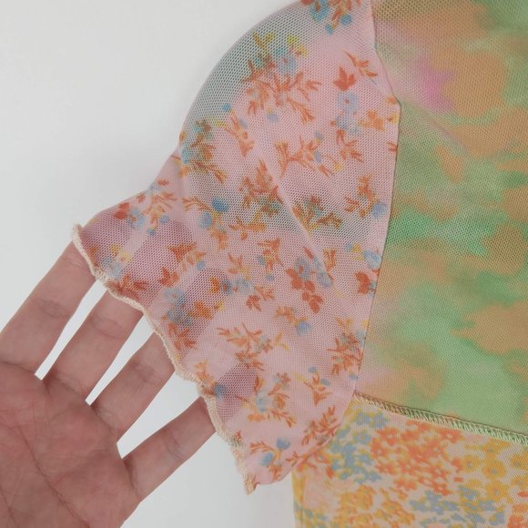 NWT BP Patchwork Sheer Mesh Top Lettuce Edge XS - Picture 5 of 8